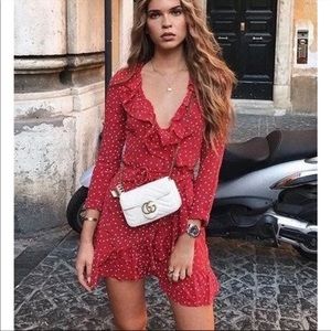 Red and white kind sleeve polka dot wrap dress. Used once